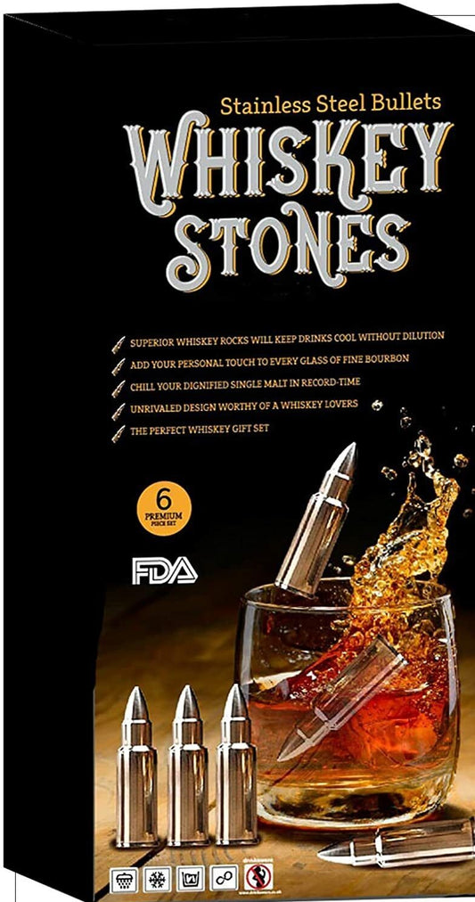 Whiskey Stone Bullets Gift Set - shaped Whiskey Stones Stainless Steel Bullet