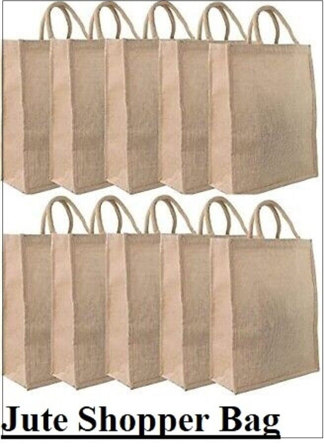 10 Pack Jute Shopper Bag Eco-friendly with Handles Reusable Tote Shopping Bag