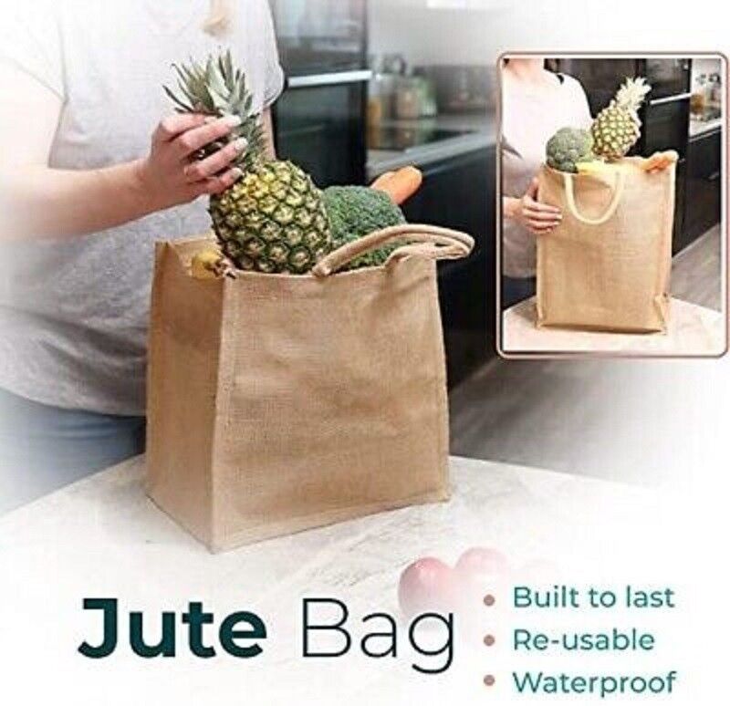 10 Pack Jute Shopper Bag Eco-friendly with Handles Reusable Tote Shopping Bag