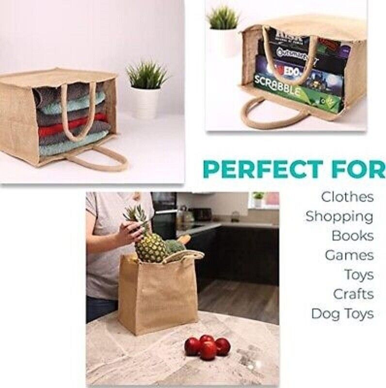 10 Pack Jute Shopper Bag Eco-friendly with Handles Reusable Tote Shopping Bag